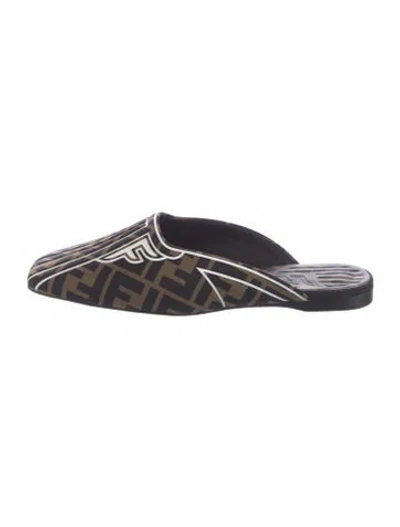 Pre-owned Fendi Zucca Ff Logo Canvas Mules In Blue