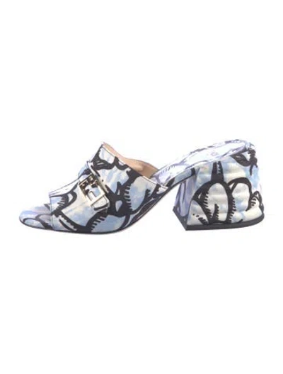 Pre-owned Fendi Zucca Ff Logo Canvas Mules In Blue