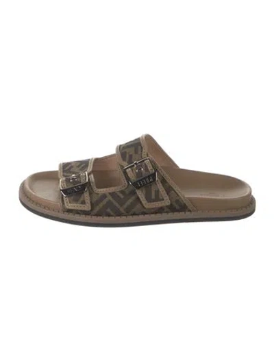 Pre-owned Fendi Zucca Ff Logo Canvas Sandals In Brown