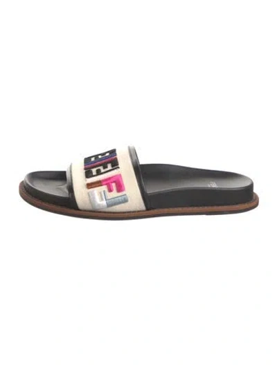Pre-owned Fendi Zucca Ff Logo Canvas Slides In Black