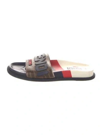 Pre-owned Fendi Zucca Ff Logo Canvas Slides In Brown