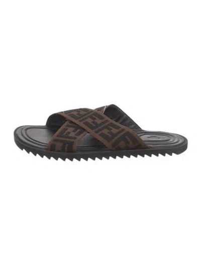 Pre-owned Fendi Zucca Ff Logo Canvas Slides In Multi