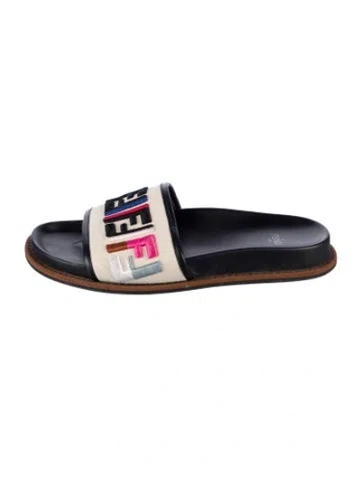 Pre-owned Fendi Zucca Ff Logo Canvas Slides In Neutral