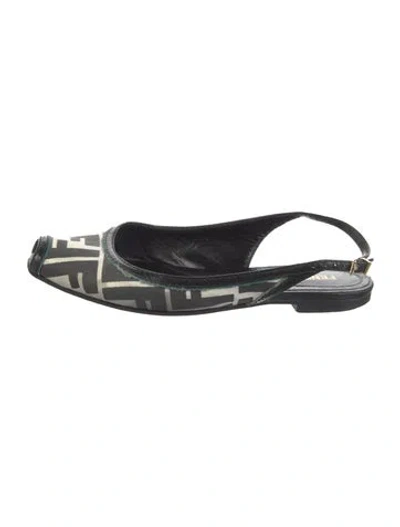 Pre-owned Fendi Zucca Ff Logo Canvas Slingback Flats In Black