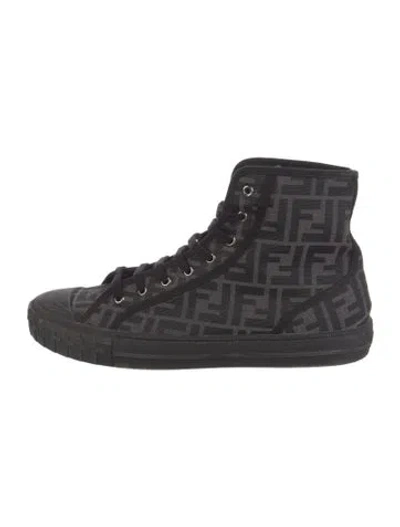 Pre-owned Fendi Zucca Ff Logo Canvas Sneakers In Black