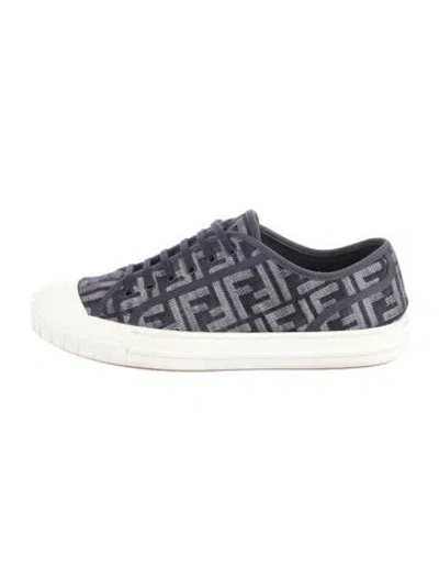 Pre-owned Fendi Zucca Ff Logo Canvas Sneakers In Blue