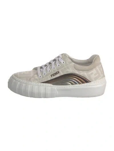 Pre-owned Fendi Zucca Ff Logo Canvas Sneakers In Brown