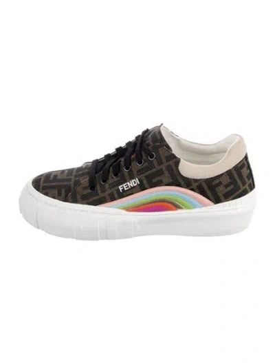 Pre-owned Fendi Zucca Ff Logo Canvas Sneakers In Brown