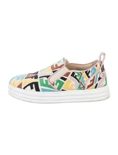 Pre-owned Fendi Zucca Ff Logo Canvas Sneakers In Neutral