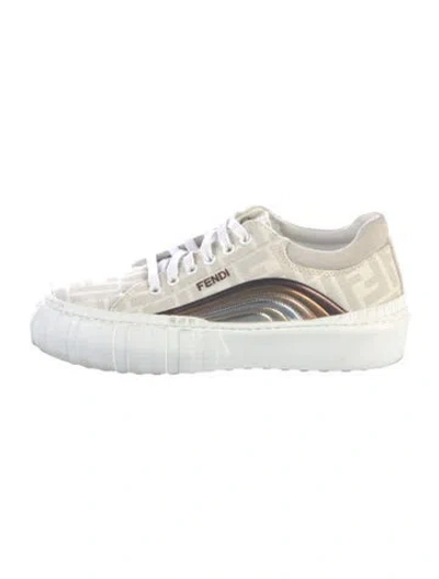 Pre-owned Fendi Zucca Ff Logo Canvas Sneakers In Neutrals