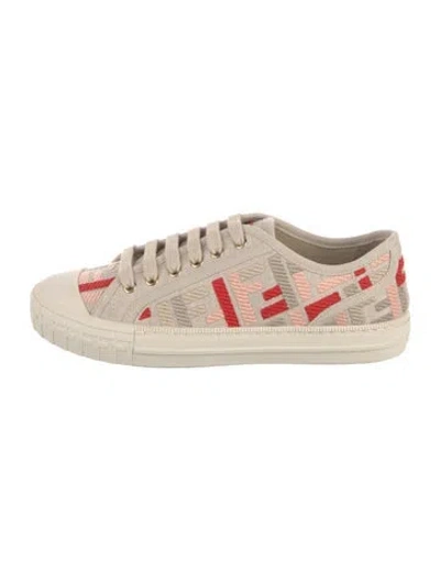 Pre-owned Fendi Zucca Ff Logo Canvas Sneakers W/ Tags In Neutral