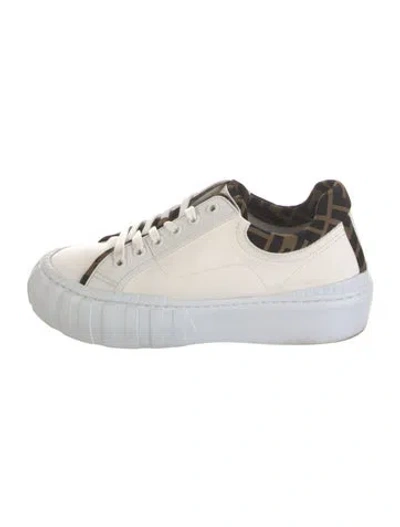Pre-owned Fendi Zucca Ff Logo Canvas Sneakers In White