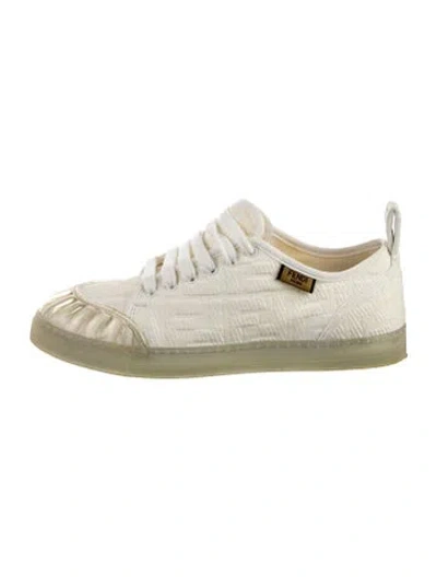 Pre-owned Fendi Zucca Ff Logo Canvas Sneakers In White