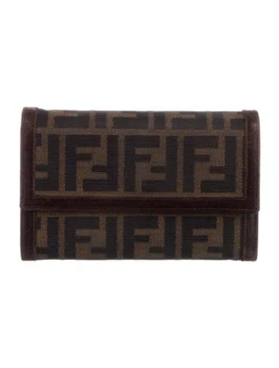 Pre-owned Fendi Zucca Ff Logo Canvas Trifold Wallet In Brown