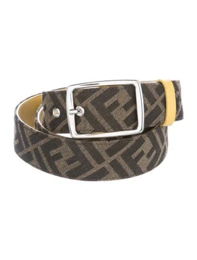 Pre-owned Fendi Zucca Ff Logo Canvas Waist Belt In Brown