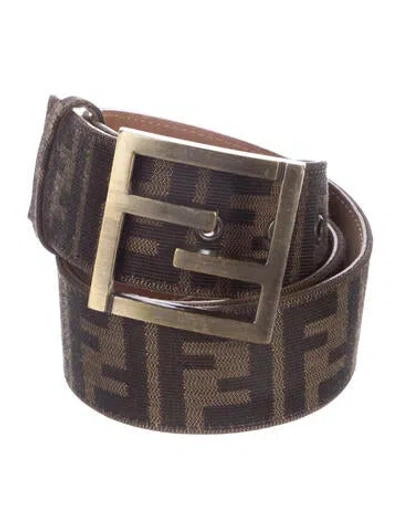 Pre-owned Fendi Zucca Ff Logo Canvas Waist Belt In Brown