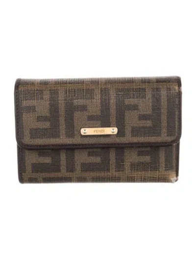 Pre-owned Fendi Zucca Ff Logo Canvas Wallet In Brown