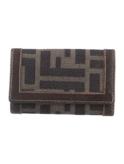 Pre-owned Fendi Zucca Ff Logo Canvas Wallet In Brown