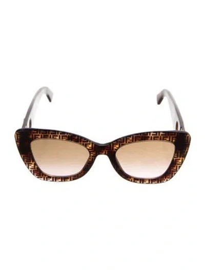 Pre-owned Fendi Zucca Ff Logo Cat-eye Eyeglasses In Brown