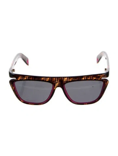 Pre-owned Fendi Zucca Ff Logo Cat-eye Sunglasses In Brown