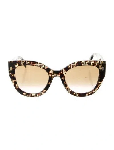Pre-owned Fendi Zucca Ff Logo Cat-eye Sunglasses In Brown