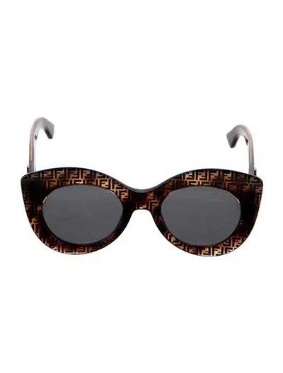 Pre-owned Fendi Zucca Ff Logo Cat-eye Sunglasses In Brown