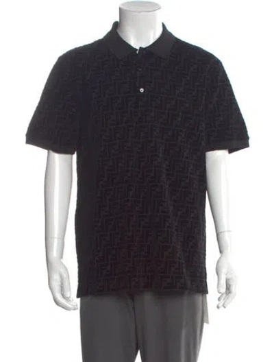 Pre-owned Fendi Zucca Ff Logo Collar Polo Shirt In Black