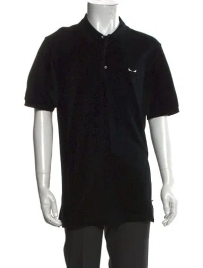 Pre-owned Fendi Zucca Ff Logo Collar Polo Shirt In Black