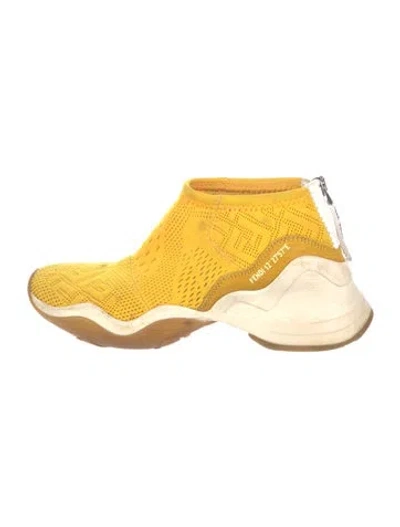 Pre-owned Fendi Zucca Ff Logo Colorblock Pattern Chunky Sneakers In Yellow