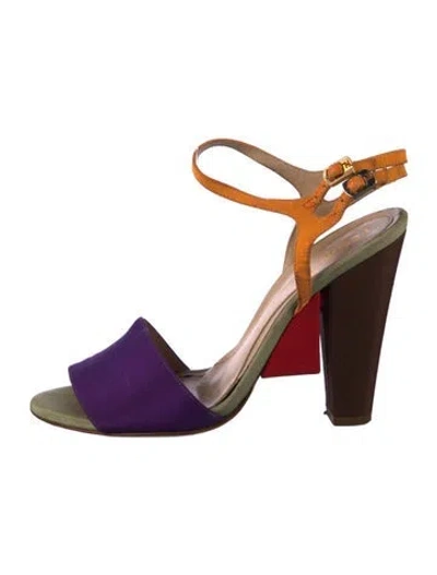 Pre-owned Fendi Zucca Ff Logo Colorblock Pattern Sandals In Purple