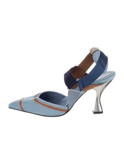 Pre-owned Fendi Zucca Ff Logo Colorblock Pattern Slingback Pumps In Blue