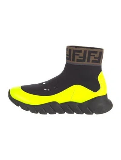 Pre-owned Fendi Zucca Ff Logo Colorblock Pattern Sneakers In Yellow
