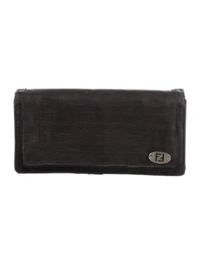 Pre-owned Fendi Zucca Ff Logo Continental Wallet In Black