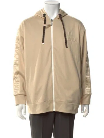 Pre-owned Fendi Zucca Ff Logo Crew Neck Hoodie W/ Tags In Neutrals