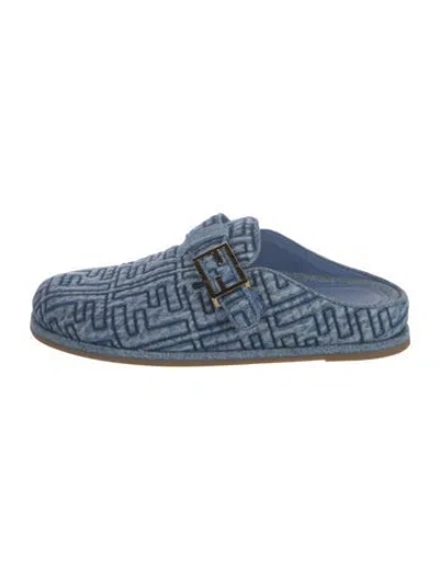 Pre-owned Fendi Zucca Ff Logo Denim Mules In Blue