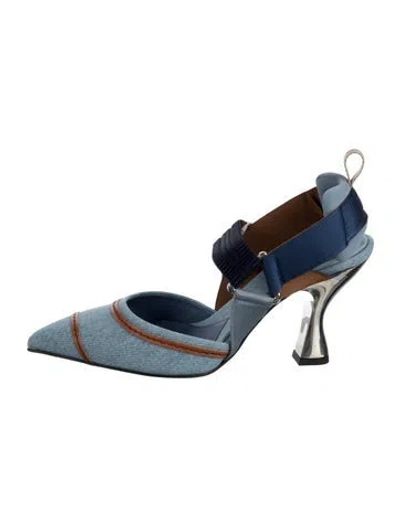 Pre-owned Fendi Zucca Ff Logo Denim Pumps In Blue