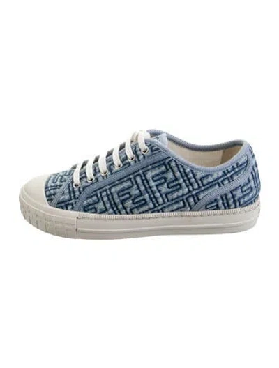 Pre-owned Fendi Zucca Ff Logo Denim Sneakers In Blue