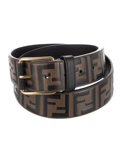 Pre-owned Fendi Zucca Ff Logo Embossed Leather Belt In Brown