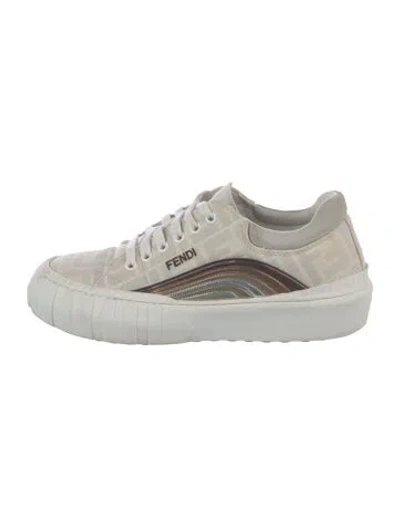 Pre-owned Fendi Zucca Ff Logo Embroidered Accent Sneakers In Neutral