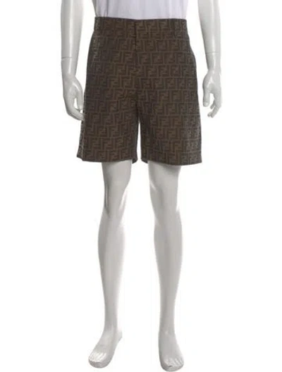 Pre-owned Fendi Zucca Ff Logo Flat Front Shorts In Brown