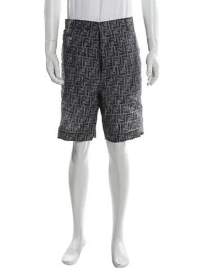 Pre-owned Fendi Zucca Ff Logo Flat Front Shorts In Neutral
