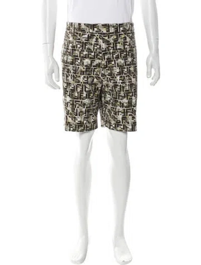 Pre-owned Fendi Zucca Ff Logo Flat Front Shorts W/ Tags In Green
