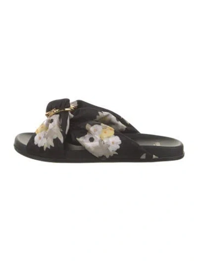 Pre-owned Fendi Zucca Ff Logo Floral Print Slides In Black