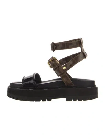 Pre-owned Fendi Zucca Ff Logo Gladiator Sandals In Black