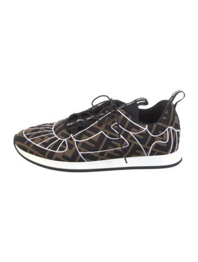 Pre-owned Fendi Zucca Ff Logo Graphic Print Athletic Sneakers In Brown