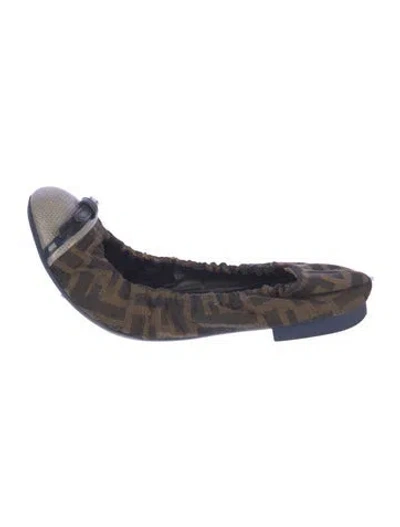 Pre-owned Fendi Zucca Ff Logo Graphic Print Ballet Flats In Brown