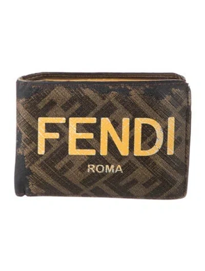 Pre-owned Fendi Zucca Ff Logo Graphic Print Bifold Wallet In Brown