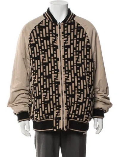 Pre-owned Fendi Zucca Ff Logo Graphic Print Bomber Jacket In Brown