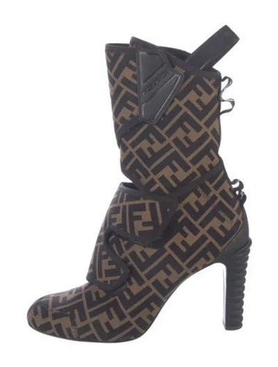 Pre-owned Fendi Zucca Ff Logo Graphic Print Boots In Blue