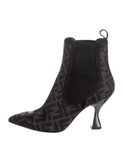 Pre-owned Fendi Zucca Ff Logo Graphic Print Chelsea Boots In Black/brown